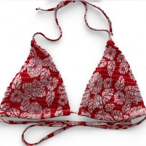 Red and White Floral Bikini Top
